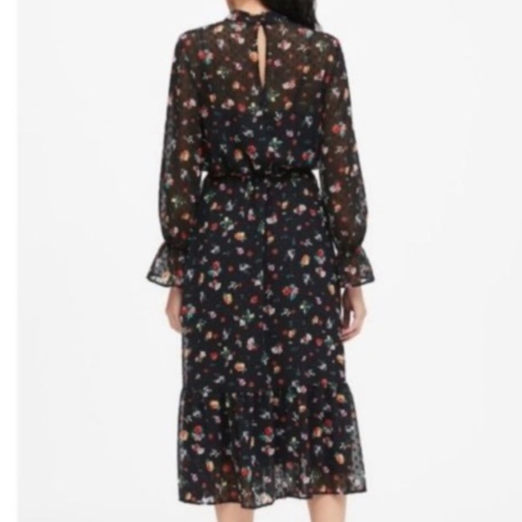 Banana Republic ClipDot Black Floral Chiffon Dress - Picture 2 of 6